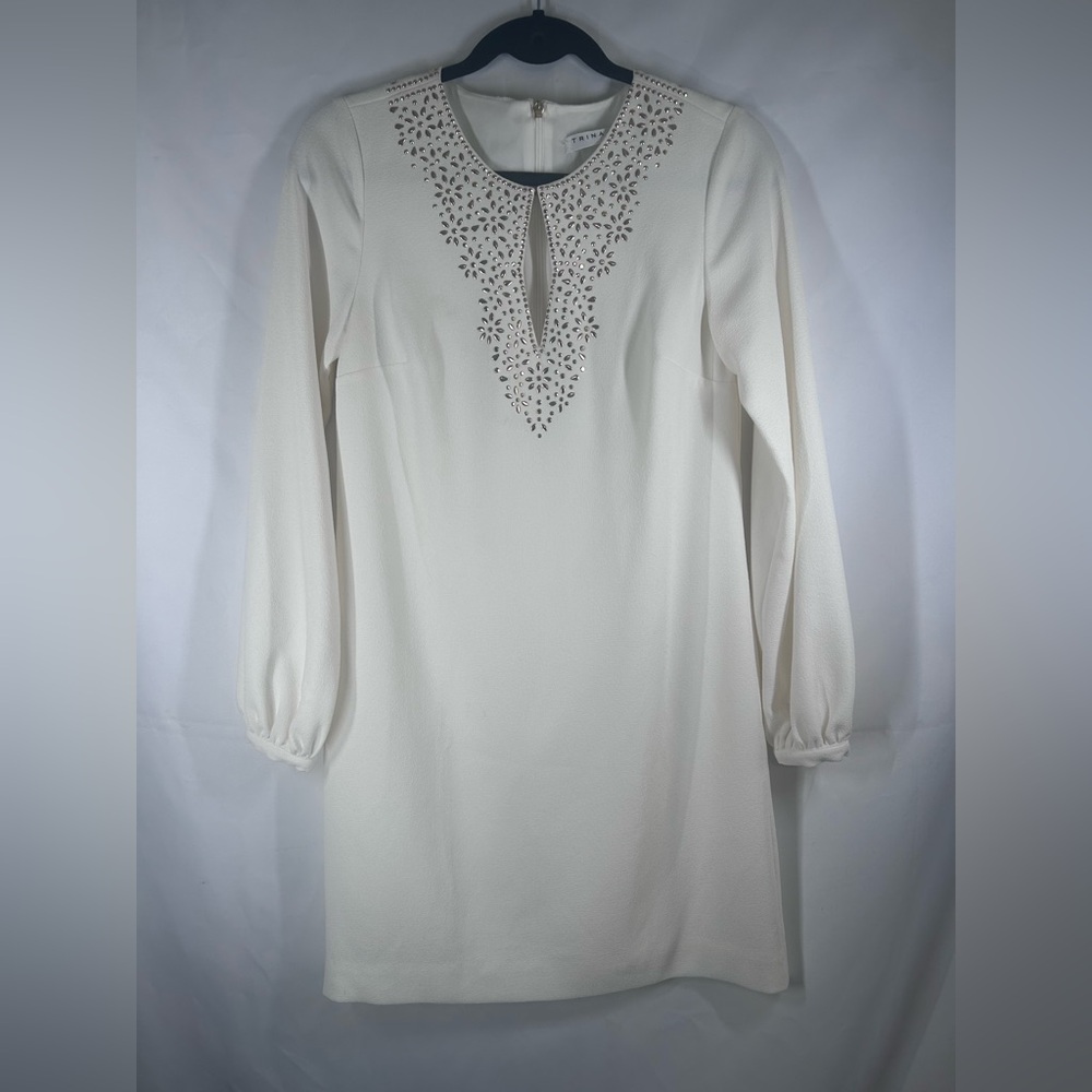 Trina Turk White Tangier Embellished Laser Cut Shift Dress 0